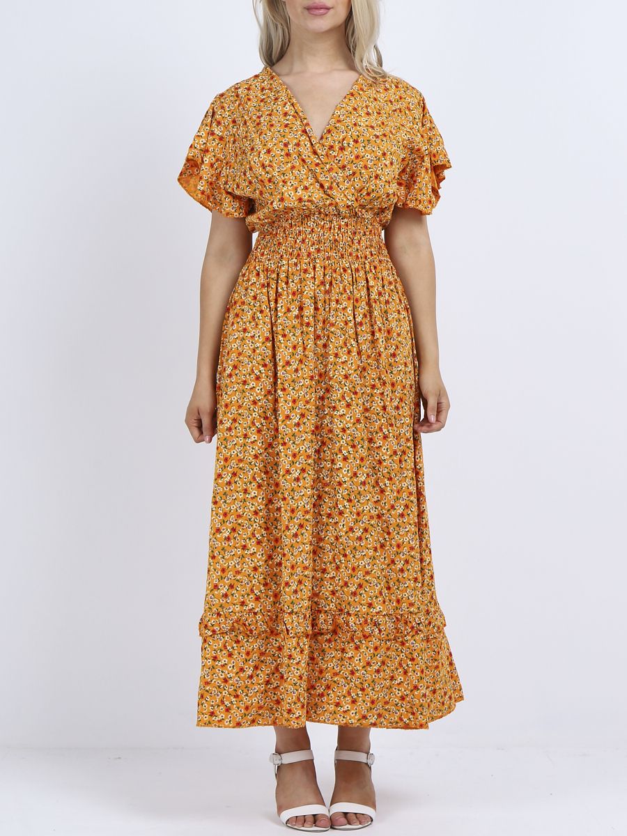 Apricot Ditsy Smock Maxi Dress Seagrass Linen Boutique