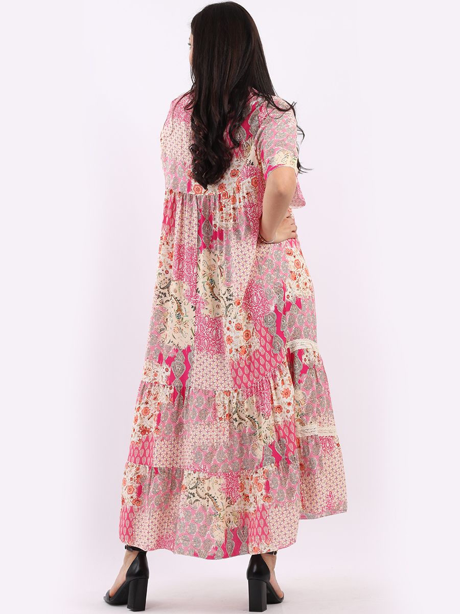 Boho Lace Maxi Dress - Pink - Image 4