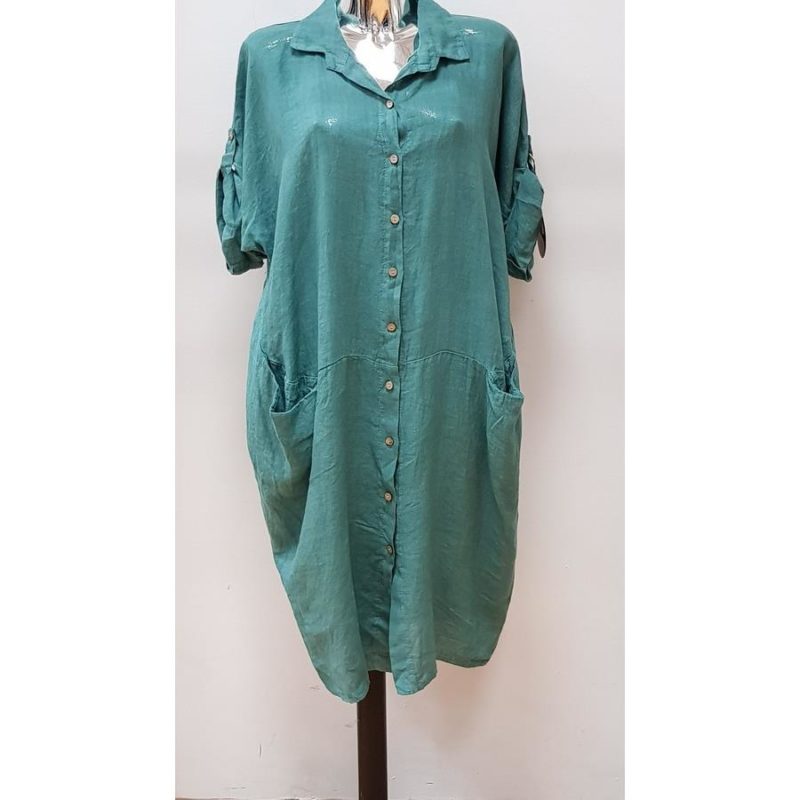 LONG MILITARY SHIRT DRESS WITH POCKETS