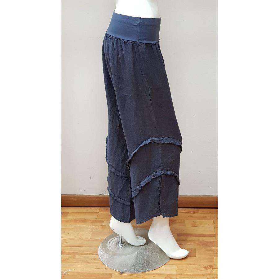 ANGLED BAGGY LINEN TROUSERS WITH FRAYED STRIPS DETAIL AND SIDE SPLITS ...