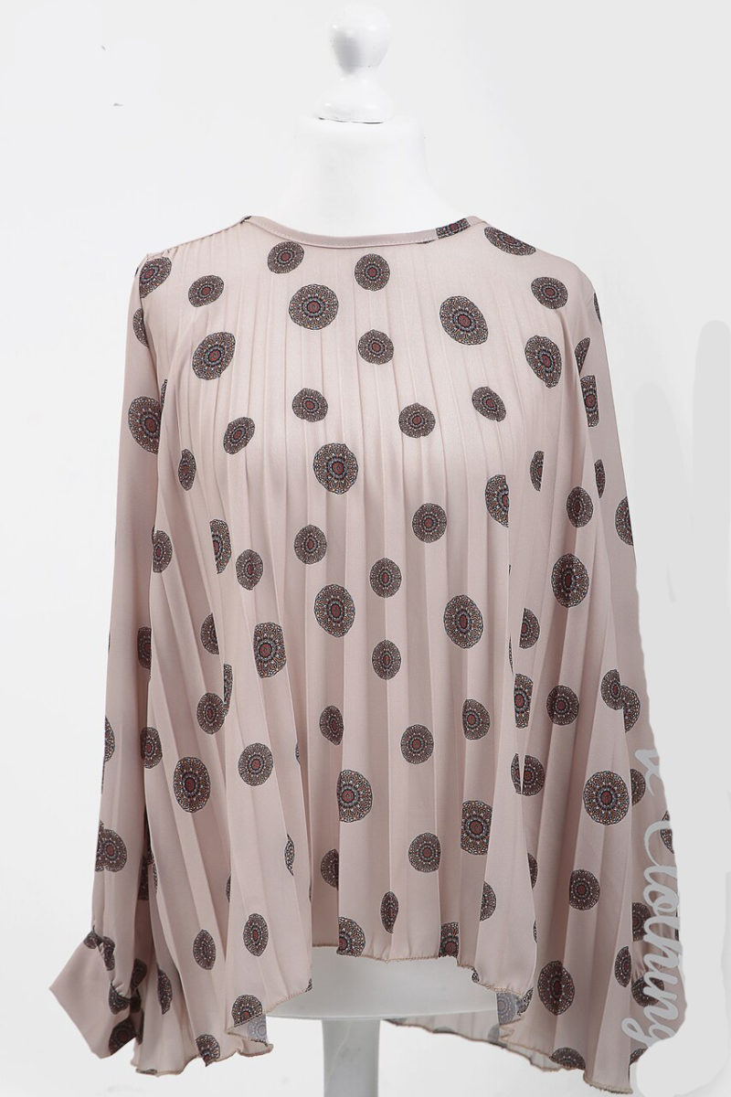 Circle Tribal Print Pleated Blouse Stone