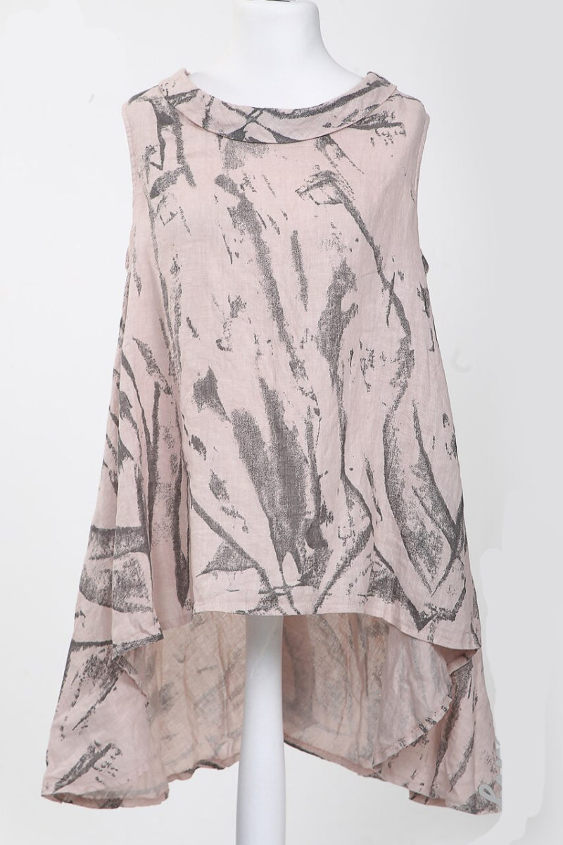 Sleeveless Printed Floaty Top With Cowl Neck Dusty Pink