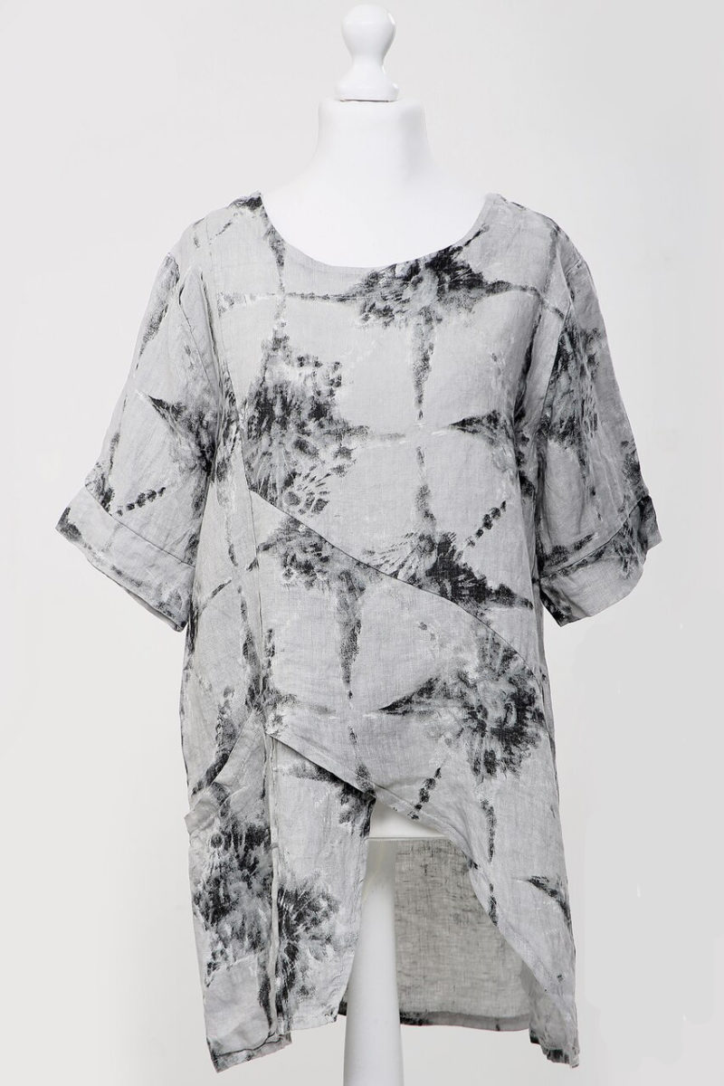 Ladies Galaxy Print Front Cut Linen Top Silver