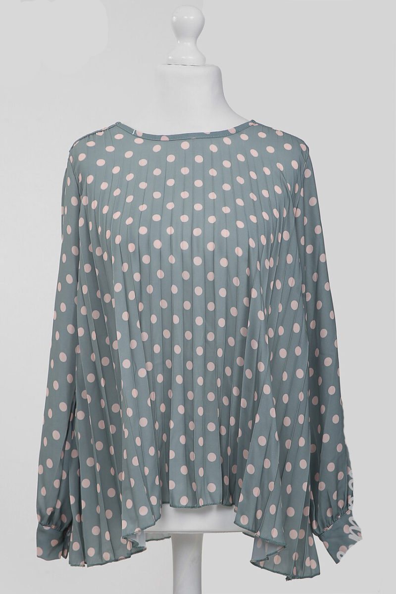 Polka Print Pleated Blouse - Tiffany shot