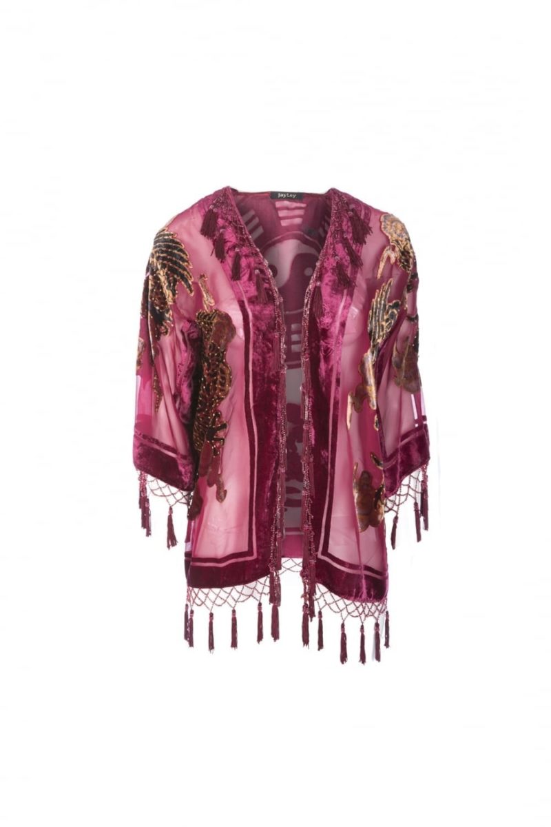 JAYLEY Red Pure Silk Devore Kimono Jacket-Yin&Yang - Image 4