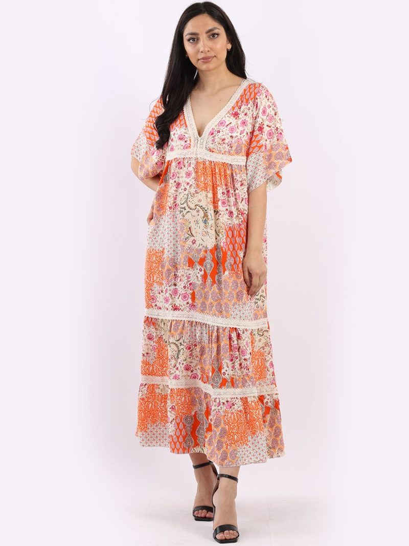 Boho Lace Maxi Dress - Orange