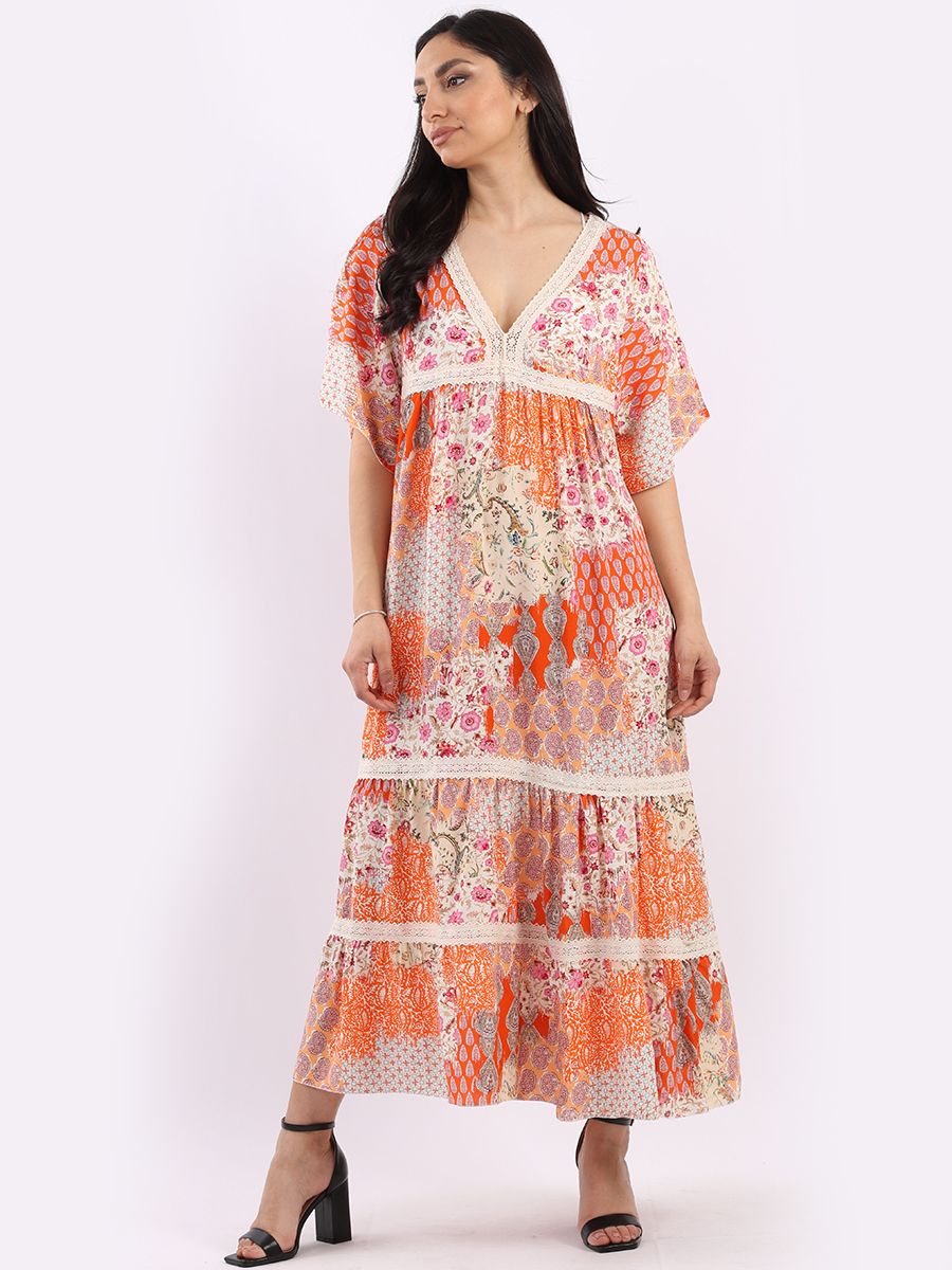 Boho Lace Maxi Dress - Orange - Image 3